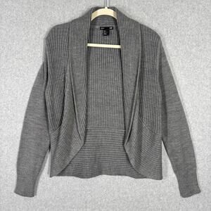 H&M Cardigan Sweater Womens Small Gray Ribbed Open Grandpa Fisherman Lounge Cozy